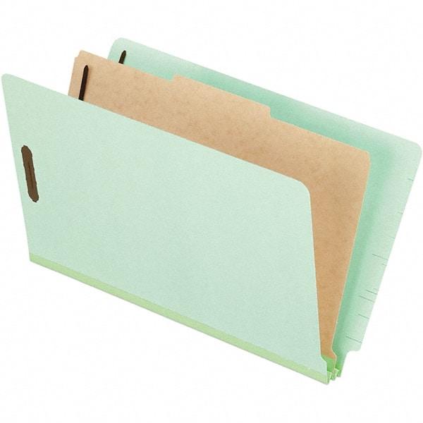 Pendaflex - 8-1/2 x 14", Legal, Pale Green, Classification Folders with End Tab Fastener - 25 Point Stock, End Tab Cut Location - USA Tool & Supply