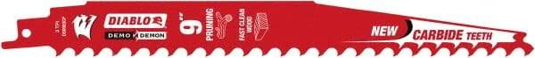 Freud - 9" Long x 1" Thick, Carbide Reciprocating Saw Blade - Tapered Profile, 3 TPI, Toothed Edge, Tang Shank - USA Tool & Supply