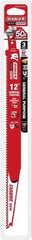 Freud - 12" Long x 1" Thick, Carbide Reciprocating Saw Blade - Tapered Profile, 9 TPI, Toothed Edge, Tang Shank - USA Tool & Supply