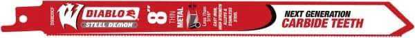 Freud - 8" Long x 1" Thick, Carbide Reciprocating Saw Blade - Straight Profile, 20 TPI, Toothed Edge, Tang Shank - USA Tool & Supply