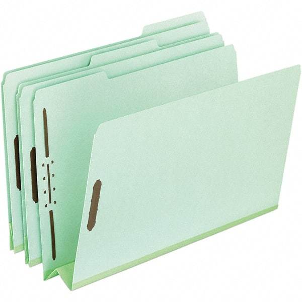 Pendaflex - 8-1/2 x 14", Legal, Green, Classification Folders with Top Tab Fastener - 25 Point Stock, Assorted Tab Cut Location - USA Tool & Supply