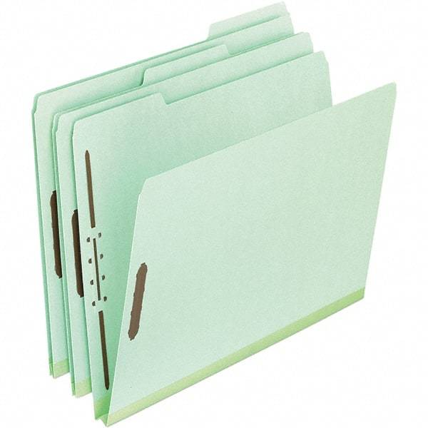 Pendaflex - 8-1/2 x 11", Letter Size, Green, Classification Folders with Top Tab Fastener - 25 Point Stock, Assorted Tab Cut Location - USA Tool & Supply