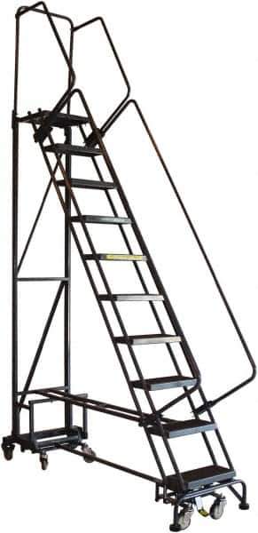 Ballymore - 90" 9 Step Ladder - Rolling Safety Ladder, 450 Lb Capacity, 90" Platform Height, 26" Base Width x 63" Base Depth, Abrasive Mat Tread - USA Tool & Supply