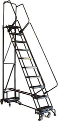 Ballymore - 90" 9 Step Ladder - Rolling Safety Ladder, 450 Lb Capacity, 90" Platform Height, 26" Base Width x 63" Base Depth, Abrasive Mat Tread - USA Tool & Supply