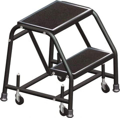 Ballymore - 19" 2 Step Ladder - Rolling Safety Ladder, 450 Lb Capacity, 19" Platform Height, 30" Base Width x 19" Base Depth, Expanded Metal Tread - USA Tool & Supply