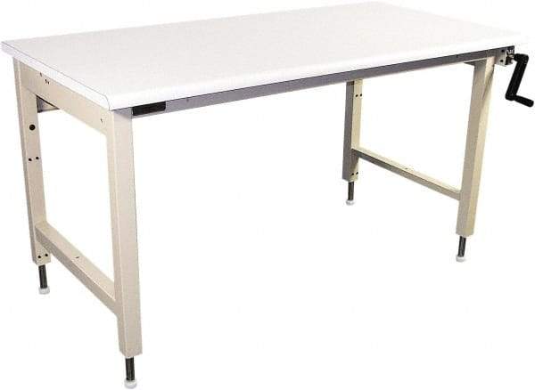 Proline - 72 Wide x 30" Deep x 42" High, Static Dissipative Workbench - Bull Nose Edge, Adjustable Height Legs, Beige - USA Tool & Supply