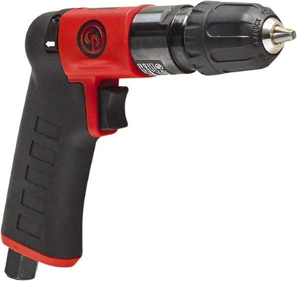 Chicago Pneumatic - 1/4" Reversible Keyless Chuck - Pistol Grip Handle, 2,800 RPM, 0.3 hp, 90 psi - USA Tool & Supply