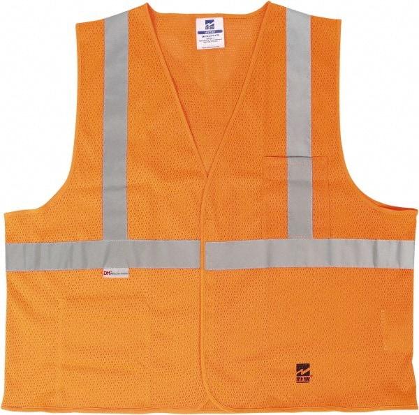 Viking - Size 2X/3XL High Visibility Orange Mesh Public Safety Vest - 51 to 55" Chest, ANSI 107-2015 Type R Class 2, Hook & Loop Closure, 2 Pockets, Polyester - USA Tool & Supply