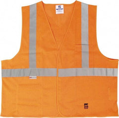 Viking - Size L/XL High Visibility Orange Mesh Public Safety Vest - 43 to 46" Chest, ANSI 107-2015 Type R Class 2, Hook & Loop Closure, 2 Pockets, Polyester - USA Tool & Supply