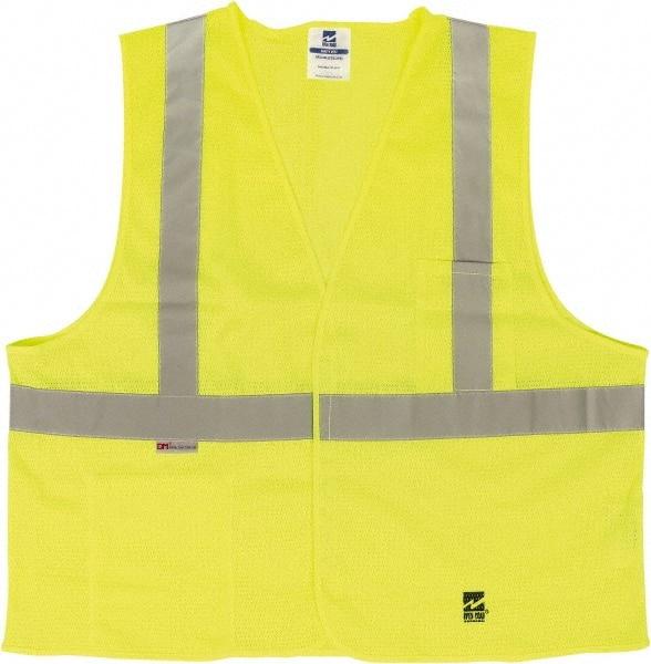 Viking - Size 4X/5XL High Visibility Green Mesh Public Safety Vest - 58 to 60" Chest, ANSI 107-2015 Type R Class 2, Hook & Loop Closure, 2 Pockets, Polyester - USA Tool & Supply