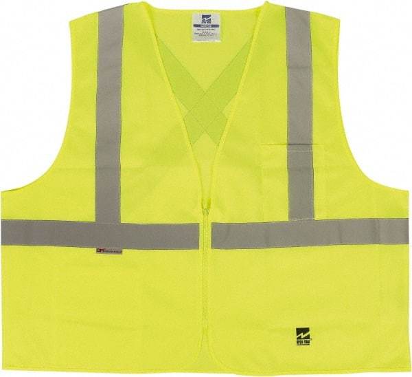 Viking - Size 4X/5XL High Visibility Green Solid Public Safety Vest - 58 to 60" Chest, ANSI 107-2015 Type R Class 2, Zipper Closure, 2 Pockets, Polyester - USA Tool & Supply