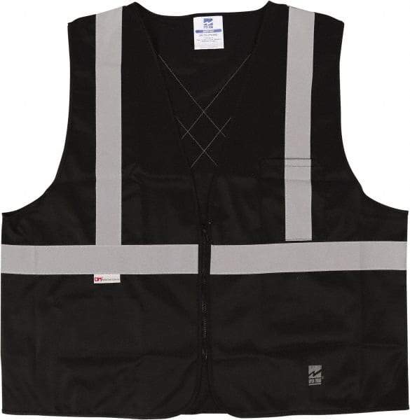 Viking - Size S/M High Visibility Black Solid Public Safety Vest - 37 to 39" Chest, ANSI 107-2015 Type R Class 2, Zipper Closure, 2 Pockets, Polyester - USA Tool & Supply