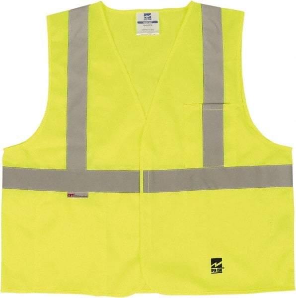 Viking - Size S/M High Visibility Green Solid Public Safety Vest - 37 to 39" Chest, ANSI 107-2015 Type R Class 2, Hook & Loop Closure, 2 Pockets, Polyester - USA Tool & Supply