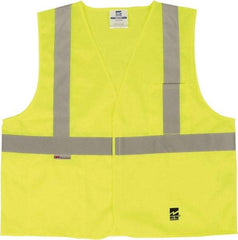 Viking - Size S/M High Visibility Green Solid Public Safety Vest - 37 to 39" Chest, ANSI 107-2015 Type R Class 2, Hook & Loop Closure, 2 Pockets, Polyester - USA Tool & Supply