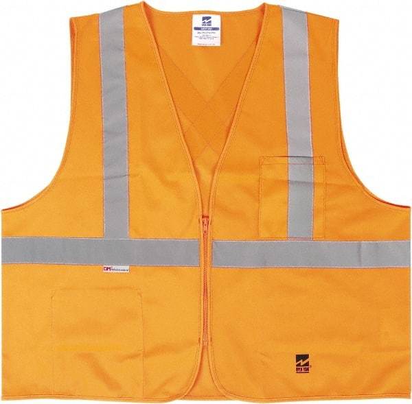 Viking - Size 2X/3XL High Visibility Orange Solid Public Safety Vest - 51 to 55" Chest, ANSI 107-2015 Type R Class 2, Zipper Closure, 2 Pockets, Polyester - USA Tool & Supply