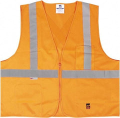 Viking - Size 4X/5XL High Visibility Orange Solid Public Safety Vest - 58 to 60" Chest, ANSI 107-2015 Type R Class 2, Zipper Closure, 2 Pockets, Polyester - USA Tool & Supply