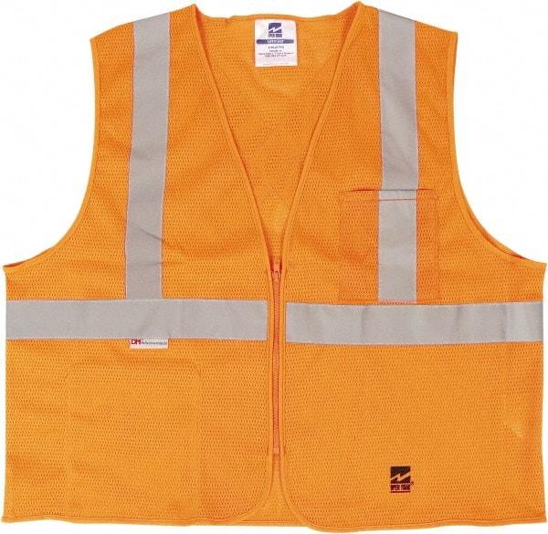 Viking - Size S/M High Visibility Orange Mesh Public Safety Vest - 37 to 39" Chest, ANSI 107-2015 Type R Class 2, Zipper Closure, 2 Pockets, Polyester - USA Tool & Supply