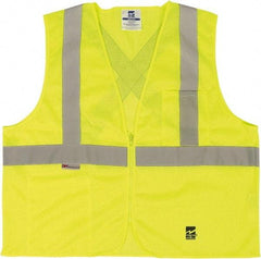 Viking - Size L/XL High Visibility Green Mesh Public Safety Vest - 43 to 46" Chest, ANSI 107-2015 Type R Class 2, Zipper Closure, 2 Pockets, Polyester - USA Tool & Supply