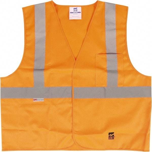 Viking - Size S/M High Visibility Orange Solid Public Safety Vest - 37 to 39" Chest, ANSI 107-2015 Type R Class 2, Hook & Loop Closure, 2 Pockets, Polyester - USA Tool & Supply