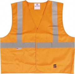 Viking - Size S/M High Visibility Orange Solid Public Safety Vest - 37 to 39" Chest, ANSI 107-2015 Type R Class 2, Hook & Loop Closure, 2 Pockets, Polyester - USA Tool & Supply