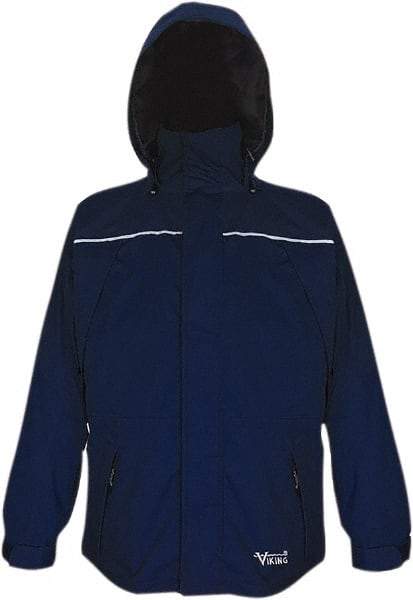 Viking - Size 2XL, Navy, Waterproof, Wind Resistant Jacket - 51" Chest, 5 Pockets, Detachable, Packable Hood, Hook & Loop Wrist - USA Tool & Supply