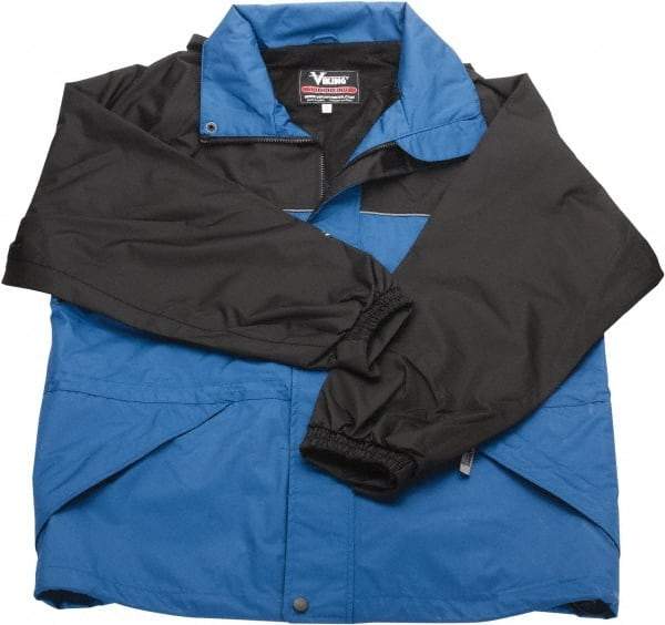 Viking - Size S, Cobalt Blue & Black, Waterproof, Wind Resistant Jacket - 37" Chest, 3 Pockets, Packable Hood, Hook & Loop Wrist - USA Tool & Supply