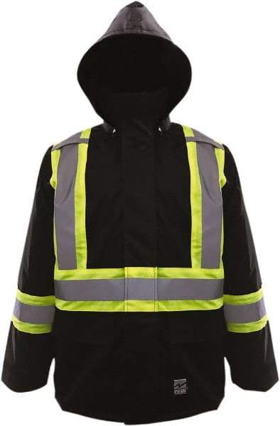 Viking - Size L High Visibility & Water Resistant Jacket - Black, Polyester & Polyurethane, Zipper, Hook & Loop Closure, 43" Chest - USA Tool & Supply