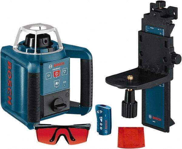 Bosch - 1,000' Measuring Range, 1/8" at 100' Accuracy, Self-Leveling Horizontal & Vertical Rotary Laser - ±5° Self Leveling Range, 1 Beam, 2-D Battery Included - USA Tool & Supply