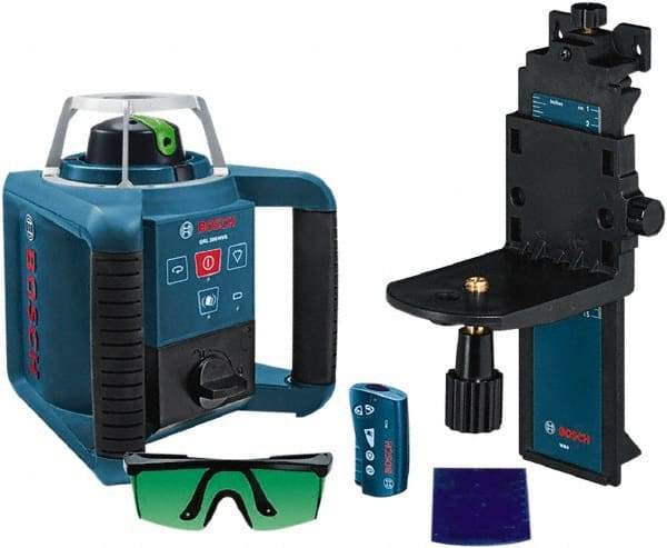 Bosch - 650' Measuring Range, 1/8" at 100' Accuracy, Self-Leveling Horizontal & Vertical Rotary Laser - ±5° Self Leveling Range, 1 Beam, 2-D Battery Included - USA Tool & Supply