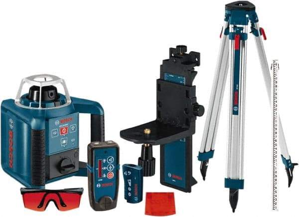 Bosch - 1,000' Measuring Range, 1/8" at 100' Accuracy, Self-Leveling Horizontal & Vertical Rotary Laser - ±5° Self Leveling Range, 1 Beam, 2-D Battery Included - USA Tool & Supply