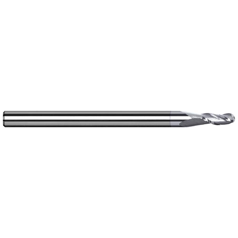 Ball End Mill: 0.57″ LOC, 3 Flute, Solid Carbide 2-1/2″ OAL, 3/8″ Shank Dia, 42 ° Helix, TiB2 Coated
