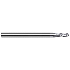 Ball End Mill: 0.57″ LOC, 3 Flute, Solid Carbide 2-1/2″ OAL, 3/8″ Shank Dia, 42 ° Helix, TiB2 Coated