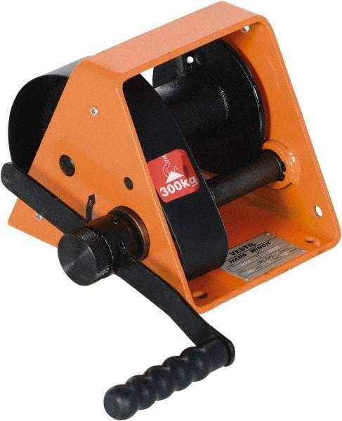 Vestil - 600 Lb Cable Limit x 65' Winch Cable Manual Winch - 9-1/2" Long x 7.88" Deep x 7.88" High - USA Tool & Supply