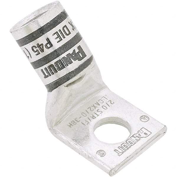 Panduit - 4/0 AWG Noninsulated Compression Connection 45° Angle Ring Terminal - 3/8" Stud, 2.26" OAL x 1.19" Wide, Tin Plated Copper Contact - USA Tool & Supply