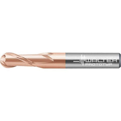 Walter-Prototyp - 8mm Diam, 6.4mm LOC, 4 Flute Solid Carbide Ball End Mill - AlTiN Finish, Single End, 63mm OAL, 8mm Shank Diam, Spiral Flute - USA Tool & Supply