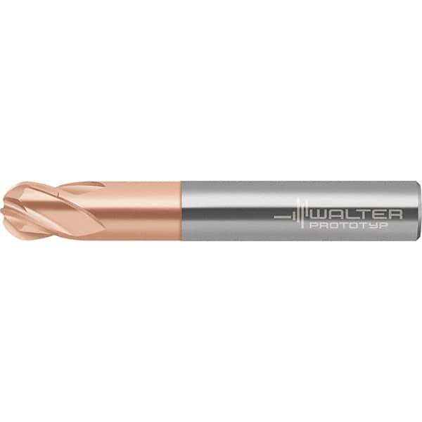Walter-Prototyp - 16mm Diam, 12.8mm LOC, 4 Flute Solid Carbide Ball End Mill - AlTiN Finish, Single End, 92mm OAL, 16mm Shank Diam, Spiral Flute - USA Tool & Supply