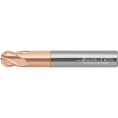 Walter-Prototyp - 16mm Diam, 12.8mm LOC, 4 Flute Solid Carbide Ball End Mill - AlTiN Finish, Single End, 92mm OAL, 16mm Shank Diam, Spiral Flute - USA Tool & Supply
