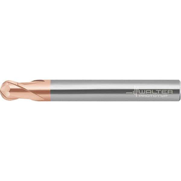 Walter-Prototyp - 8mm Diam, 6.4mm LOC, 2 Flute Solid Carbide Ball End Mill - AlTiN Finish, Single End, 100mm OAL, 8mm Shank Diam, Spiral Flute - USA Tool & Supply