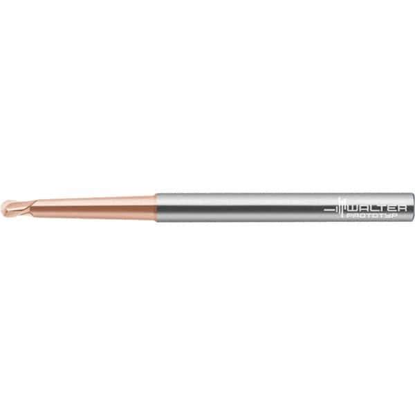 Walter-Prototyp - 1mm Diam, 0.8mm LOC, 2 Flute Solid Carbide Ball End Mill - AlTiN Finish, Single End, 57mm OAL, 6mm Shank Diam, Spiral Flute - USA Tool & Supply