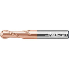 Walter-Prototyp - 6mm Diam, 4.8mm LOC, 2 Flute Solid Carbide Ball End Mill - AlTiN Finish, Single End, 57mm OAL, 6mm Shank Diam, Spiral Flute - USA Tool & Supply