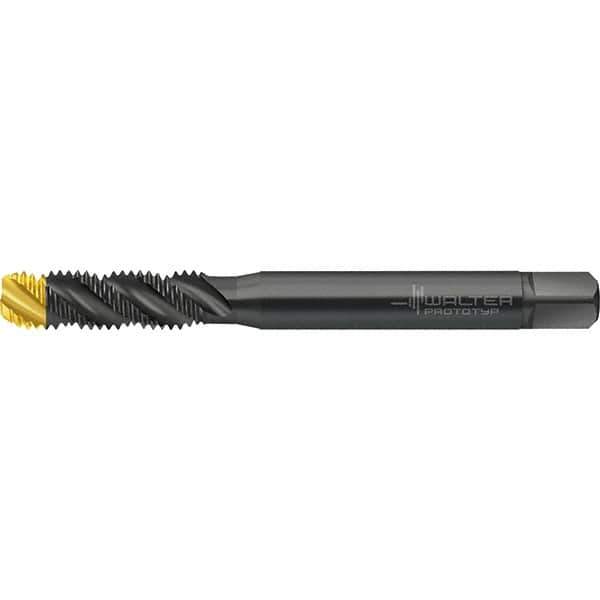 Walter-Prototyp - M8x1.25 Metric 3 Flute 6HX Semi-Bottoming Spiral Flute Tap - High Speed Steel, TiN Finish, 90mm OAL, Right Hand Flute, Right Hand Thread, Series TC120 - USA Tool & Supply