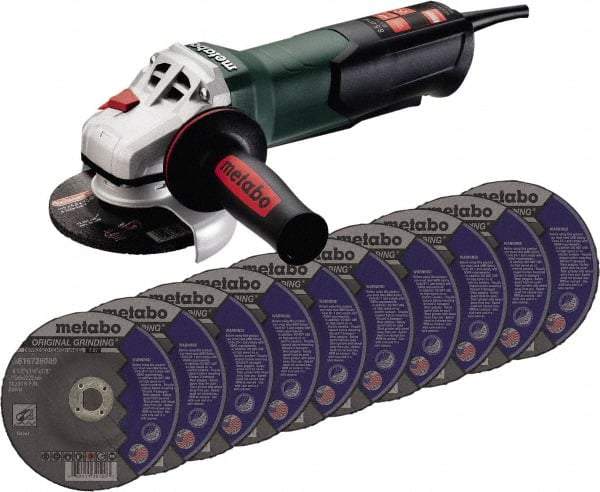 Metabo - 4-1/2" Wheel Diam, 10,500 RPM, Corded Angle & Disc Grinder - 5/8-11 Spindle, 120 Volts, 8.5 Amps - USA Tool & Supply