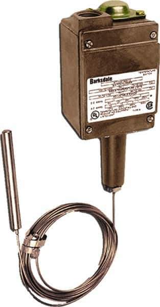 Barksdale - -50 to 150°F Remote Mount Temperature Switch - 3/8 x 4-15/32 Capillary, Copper, ±1% of mid-60% of F.S. - USA Tool & Supply