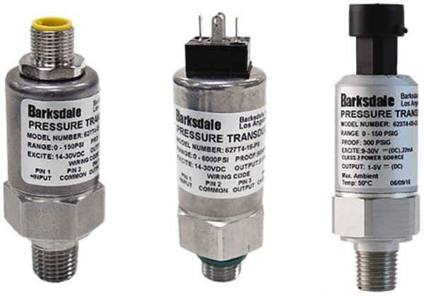 Barksdale - 2,500 Max psi, ±0.5% Accuracy, 1/4-18 NPT (Male) Connection Pressure Transducer - 4 to 20mA Output Signal, Subminiature DIN 43650 Wetted Parts, 1/4" Thread, -40 to 185°F, 28 Volts - USA Tool & Supply