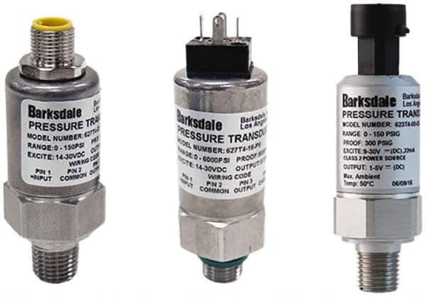 Barksdale - 300 Max psi, ±0.5% Accuracy, 1/4-18 NPT (Male) Connection Pressure Transducer - 0 to 10 VDC Output Signal, Subminiature DIN 43650 Wetted Parts, 1/4" Thread, -40 to 185°F, 28 Volts - USA Tool & Supply