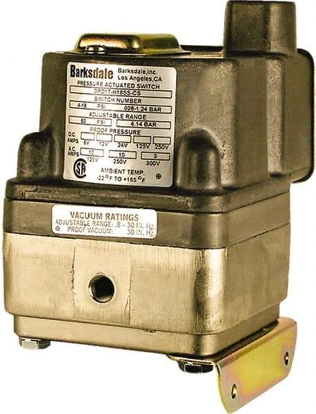 Barksdale - 0.4 to 18 psi Adjustable Range, 60 Max psi, Differential Pressure Switch - 1/8 NPT Female, 18in Free Leads, 2 x SPDT Contact, 300SS Wetted Parts, 0.5% Repeatability - USA Tool & Supply