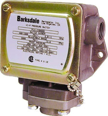 Barksdale - 25 to 600 psi Adjustable Range, 2,000 Max psi, Diaphragm Piston Pressure Switch - 1/4 NPT Female, Screw Terminals, SPDT Contact, Anodized Al Wetted Parts, 2% Repeatability - USA Tool & Supply