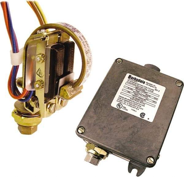 Barksdale - 325 to 6,500 psi Adjustable Range, 8,125 Max psi, Bourdon Tube Pressure Switch - 1/4 Tube Male, 12in Free Leads, 2 x SPDT Contact, 316SS Wetted Parts, 1% Repeatability - USA Tool & Supply