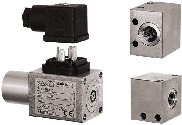 Barksdale - 4.5 to 87 psi Adjustable Range, 1,200 Max psi, Compact Pressure Switch - Unthreaded Manifold, DIN 43650A, SPDT Contact, 300SS Wetted Parts, 2% Repeatability - USA Tool & Supply