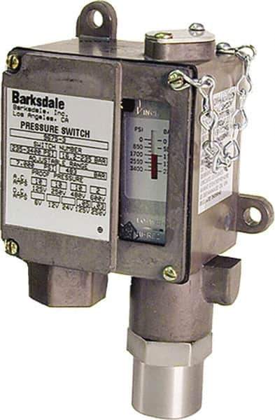 Barksdale - 235 to 3,400 psi Adjustable Range, 7,000 Max psi, Sealed Piston Pressure Switch - 1/4 NPT Female, Screw Terminals, SPDT Contact, 416SS Wetted Parts, 2% Repeatability - USA Tool & Supply